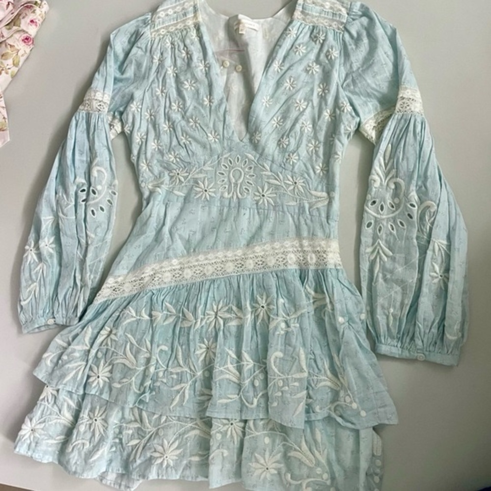 EUC LoveShackFancy Abitha Blue Mini Dress - Picture 3 of 4